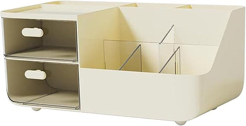 WHITE 5 GRIDS WITH 2 DRAWERS MAKEUP ORGANIZER