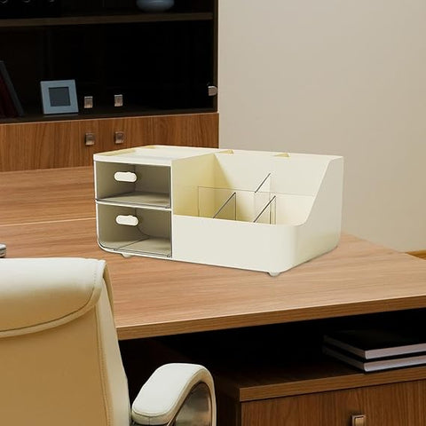 WHITE 5 GRIDS WITH 2 DRAWERS MAKEUP ORGANIZER