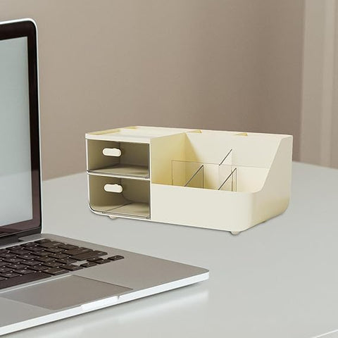 WHITE 5 GRIDS WITH 2 DRAWERS MAKEUP ORGANIZER