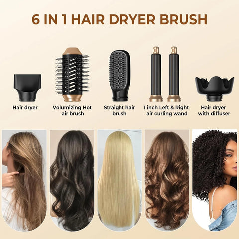 6 in 1 Hot Air Brush Foldable Hair Dryer with Diffuser