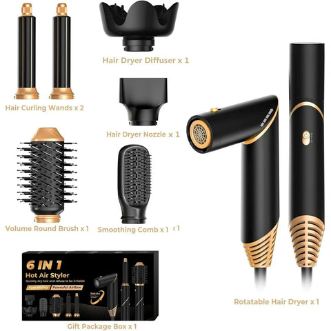 6 in 1 Hot Air Brush Foldable Hair Dryer with Diffuser