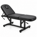 Adjustable black 3-section beauty and massage treatment bed with face hole, side angle view