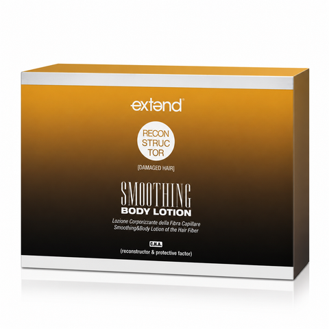 Extend Reconstructor Smoothing Body Lotion treatment for damaged hair in gold and black packaging