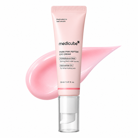 Medicube PDRN Pink Peptide Eye Cream 30ml with PDRN and 5% Niacinamide for firmer-looking under-eye skin.