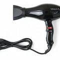 Black hair dryer with visible brand name on a white background