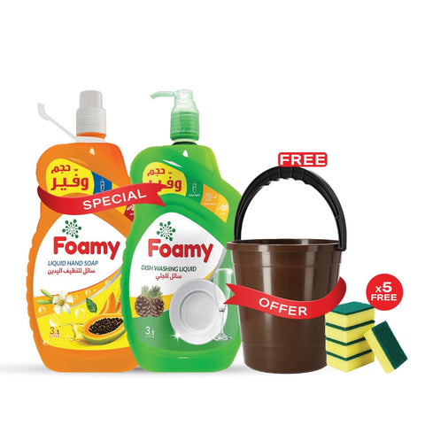 Foamy Special Offer Hand Soap and Dishwashing Liquid+ Free Bucket and Sponge