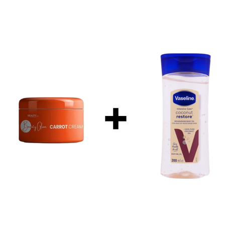 Beauty Glam Carrot Sun Tan Cream and Vaseline Coconut Body Lotion Bundle
