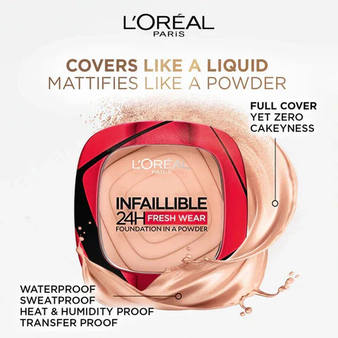 L'Oreal Infallible 24H Fresh Wear Foundation in a Powder, 180 Rose Sand, image 2