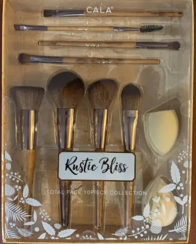 CALA RUSTIC BLISS MAKEUP BRUSHES SET-  DARK BAMBOO SET 10PC